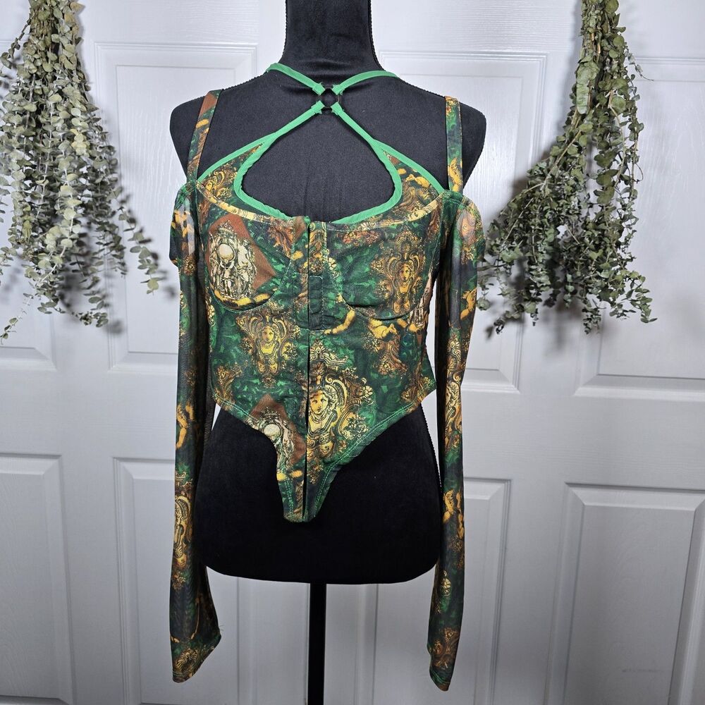 Pretty Little Thing Green Renaissance Halter Top NWT Size 10